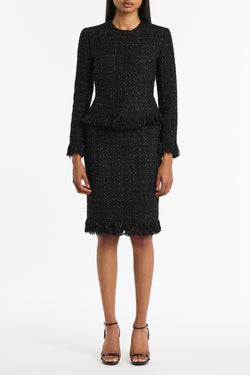 BLACK LUREX TWEED FRINGE JACKET