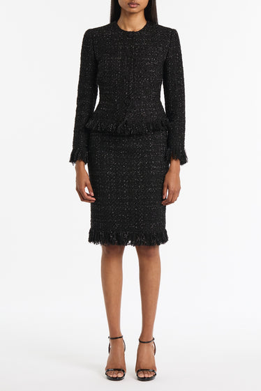 BLACK LUREX TWEED FRINGE JACKET