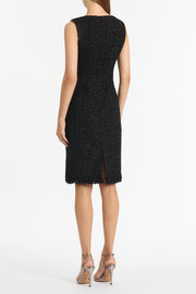 BLACK LUREX TWEED FRINGE SHEATH DRESS
