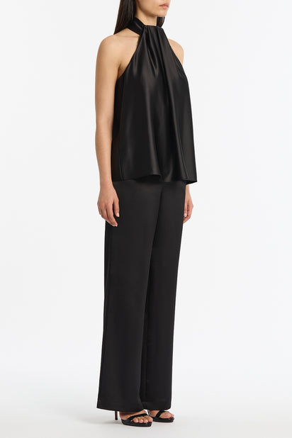 BLACK LUSTRE SATIN ELASTIC PANT