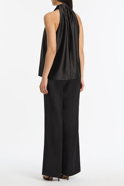 BLACK LUSTRE SATIN ELASTIC PANT