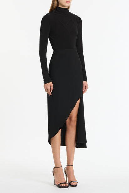 BLACK MATTE JERSEY LONG SLEEVE SCARF TOP