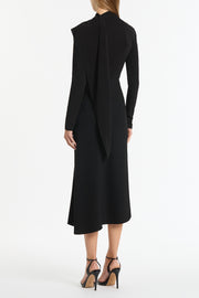 BLACK MATTE JERSEY LONG SLEEVE SCARF TOP