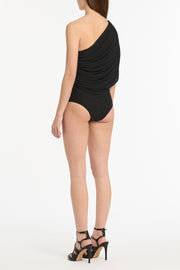 BLACK MESH ONE SHOULDER BODYSUIT