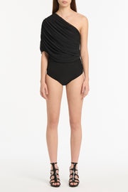 BLACK MESH ONE SHOULDER BODYSUIT