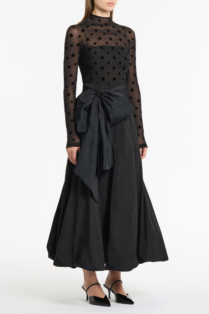 BLACK MESH SPOT LONG SLEEVE TOP