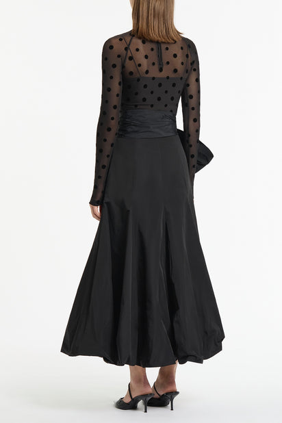 BLACK MESH SPOT LONG SLEEVE TOP