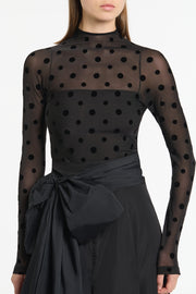 BLACK MESH SPOT LONG SLEEVE TOP