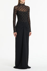 BLACK MESH SPOT CONTRAST GOWN