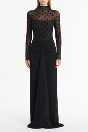 BLACK MESH SPOT CONTRAST GOWN