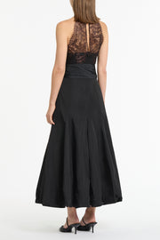 BLACK METALLIC LACE HALTER TOP