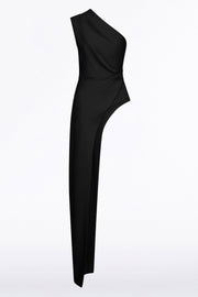 BLACK CREPE ONE SHOULDER LONGLINE TOP