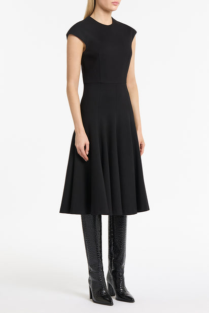 BLACK PONTE CAP SLEEVE DRESS