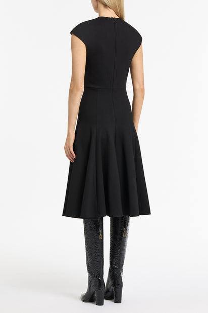 BLACK PONTE CAP SLEEVE DRESS
