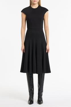 BLACK PONTE CAP SLEEVE DRESS