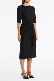 BLACK PONTE OVERLAY WRAP DRESS