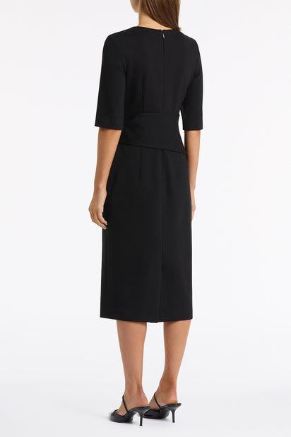 BLACK PONTE OVERLAY WRAP DRESS