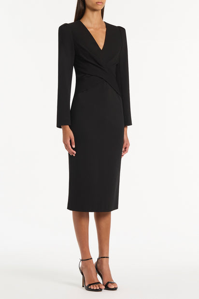 BLACK PONTE TWIST FRONT MIDI DRESS