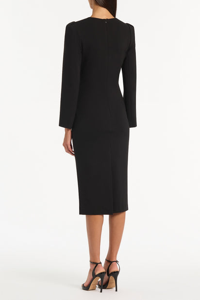 BLACK PONTE TWIST FRONT MIDI DRESS