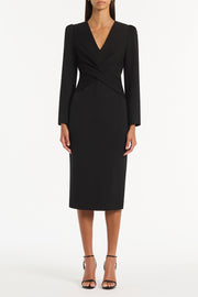 BLACK PONTE TWIST FRONT MIDI DRESS