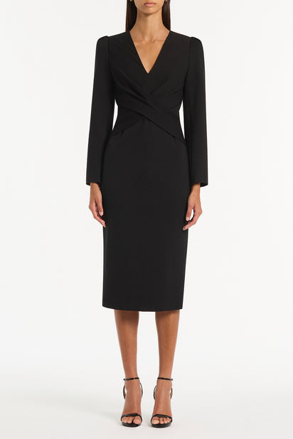 BLACK PONTE TWIST FRONT MIDI DRESS