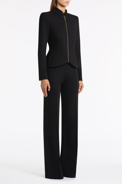 BLACK PONTE ZIP FRONT JACKET