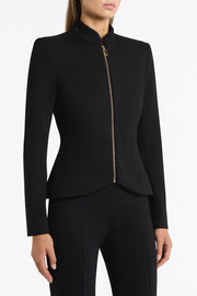 BLACK PONTE ZIP FRONT JACKET