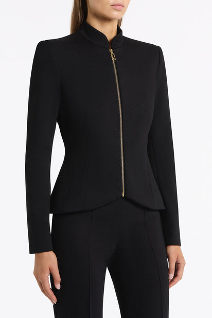 BLACK PONTE ZIP FRONT JACKET