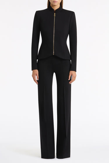 BLACK PONTE ZIP FRONT JACKET