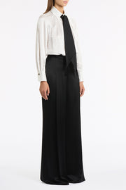 BLACK SATIN ACETATE DEEP PLEAT PANT