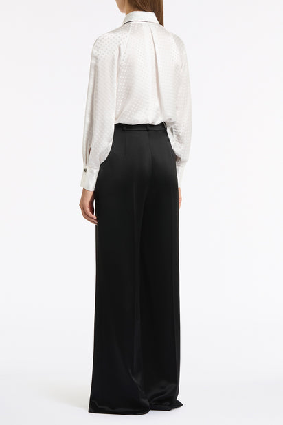 BLACK SATIN ACETATE DEEP PLEAT PANT