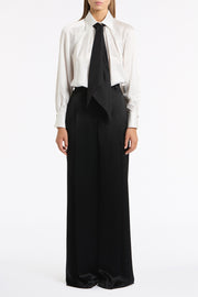 BLACK SATIN ACETATE DEEP PLEAT PANT