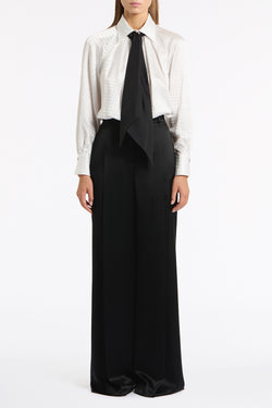 BLACK SATIN ACETATE DEEP PLEAT PANT