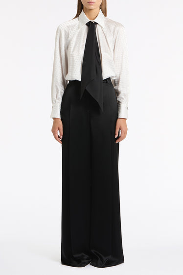 BLACK SATIN ACETATE DEEP PLEAT PANT