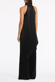 BLACK SATIN ACETATE DRAPED ASYMMETRIC TOP
