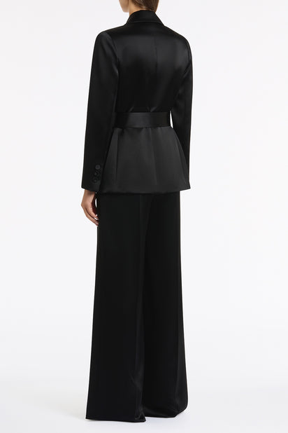 BLACK SATIN ACETATE TIE WAIST BLAZER