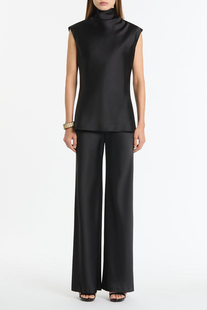 BLACK SATIN BIAS PANT