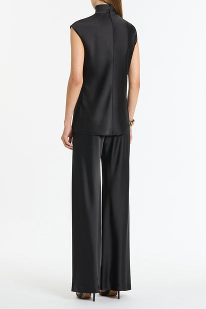 BLACK SATIN CAP SLEEVE TOP