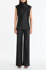 BLACK SATIN CAP SLEEVE TOP