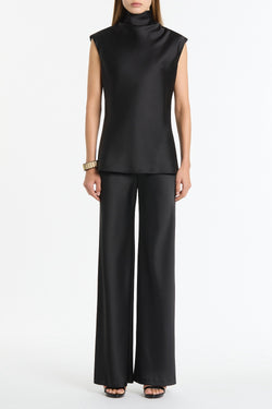 BLACK SATIN CAP SLEEVE TOP