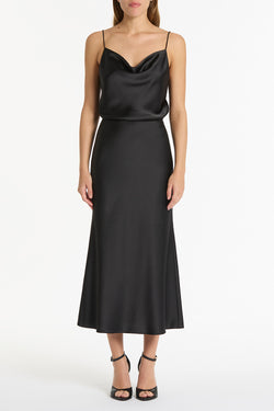 BLACK SATIN COWL NECK CAMI