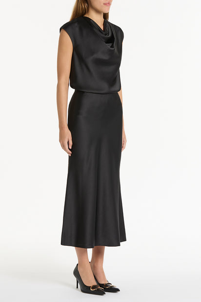 BLACK SATIN COWL NECK TOP