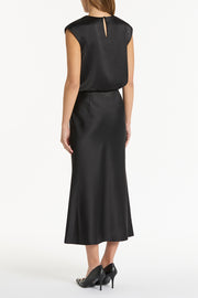 BLACK SATIN COWL NECK TOP
