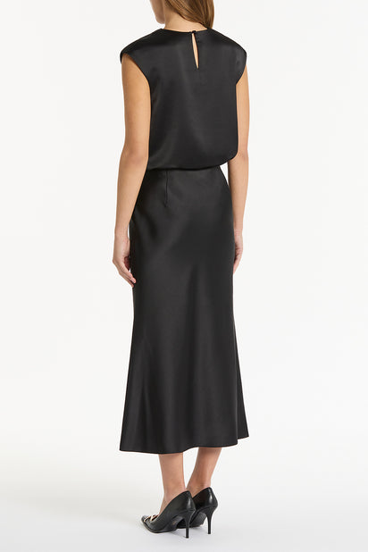 BLACK SATIN COWL NECK TOP