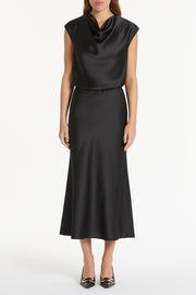 BLACK SATIN COWL NECK TOP