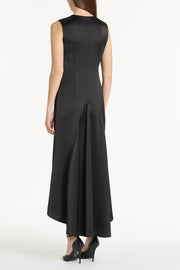 BLACK SATIN GODET DRESS