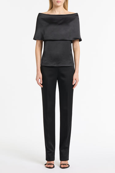 BLACK SATIN OFF SHOULDER TOP