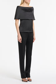 BLACK SATIN OFF SHOULDER TOP