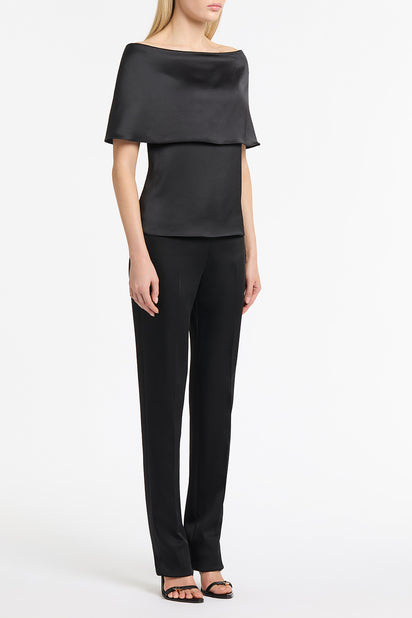 BLACK SATIN OFF SHOULDER TOP