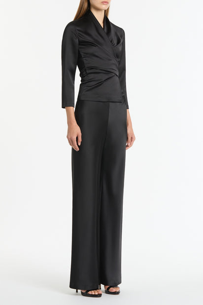 BLACK SATIN WRAP TOP